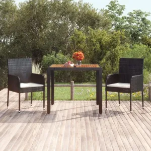 Garden Table with Black Poly Rattan, Outdoor Furniture, Camping, Dining, Kitchen, Coffee, Wooden Top - 90 x 90 x 75 cm