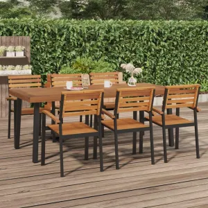 Garden Table Wood Outdoor Furniture, Solid Acacia Wood, Foldable, Side Dining, Camping, Powder-Coated Metal, Farmhouse Style, 78.7-Inch