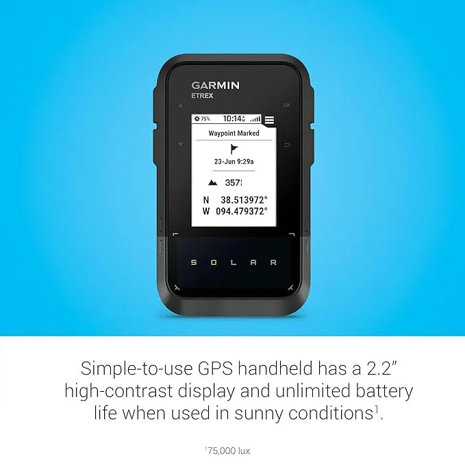 Garmin eTrex Solar Compact Water Resistant Integrated Launch Monitor Handheld Navigator GPS - 010-02782-00