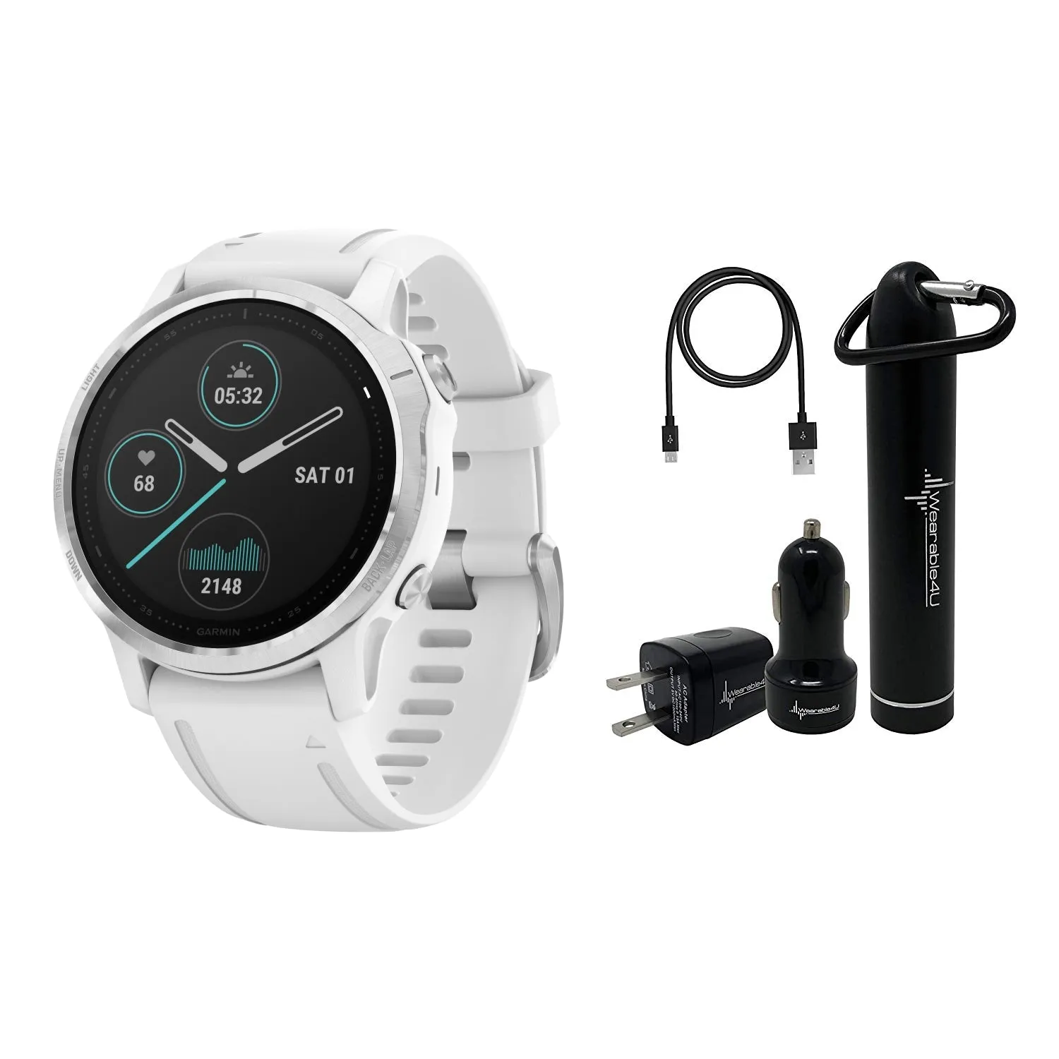 Garmin Fenix 6S Smaller-Sized Multisport GPS Watch with Wrist-Based Heart Rate Pulse Ox and Wearable4U Ultimate Power Bundle