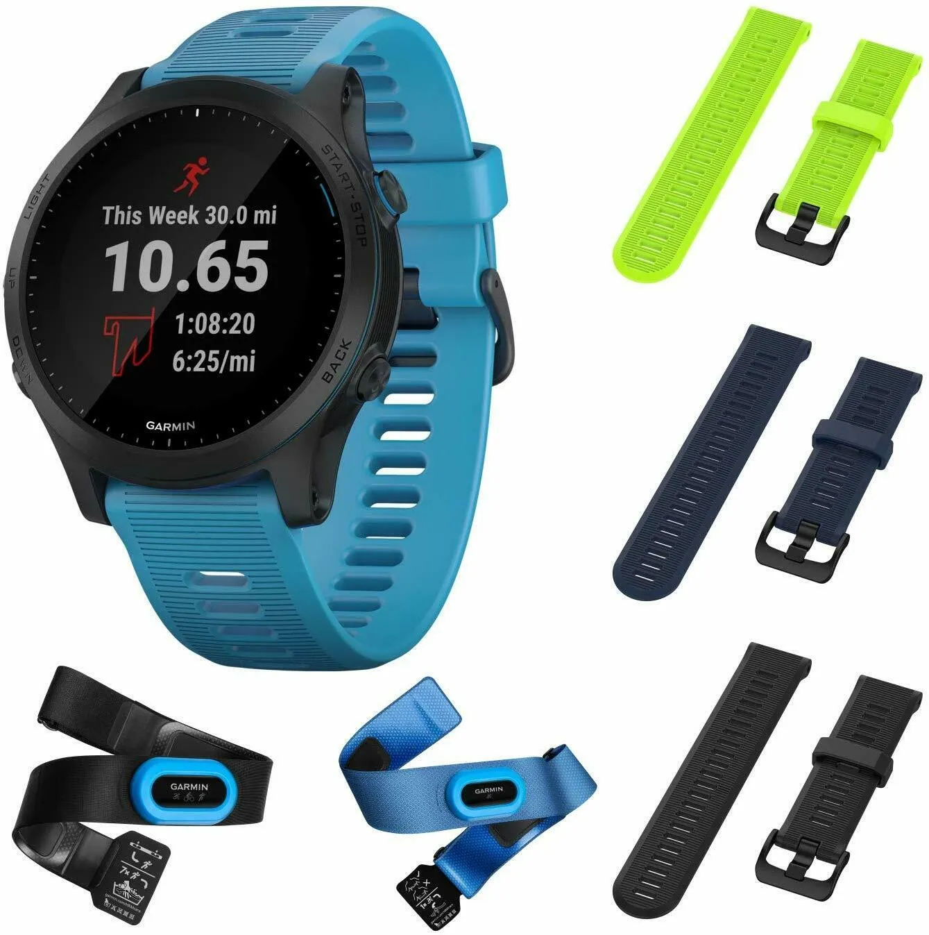 Garmin Forerunner 945 Lime/NavyBlue/Black GPS Running Smartwatch with Included Wearable4U 3 Straps