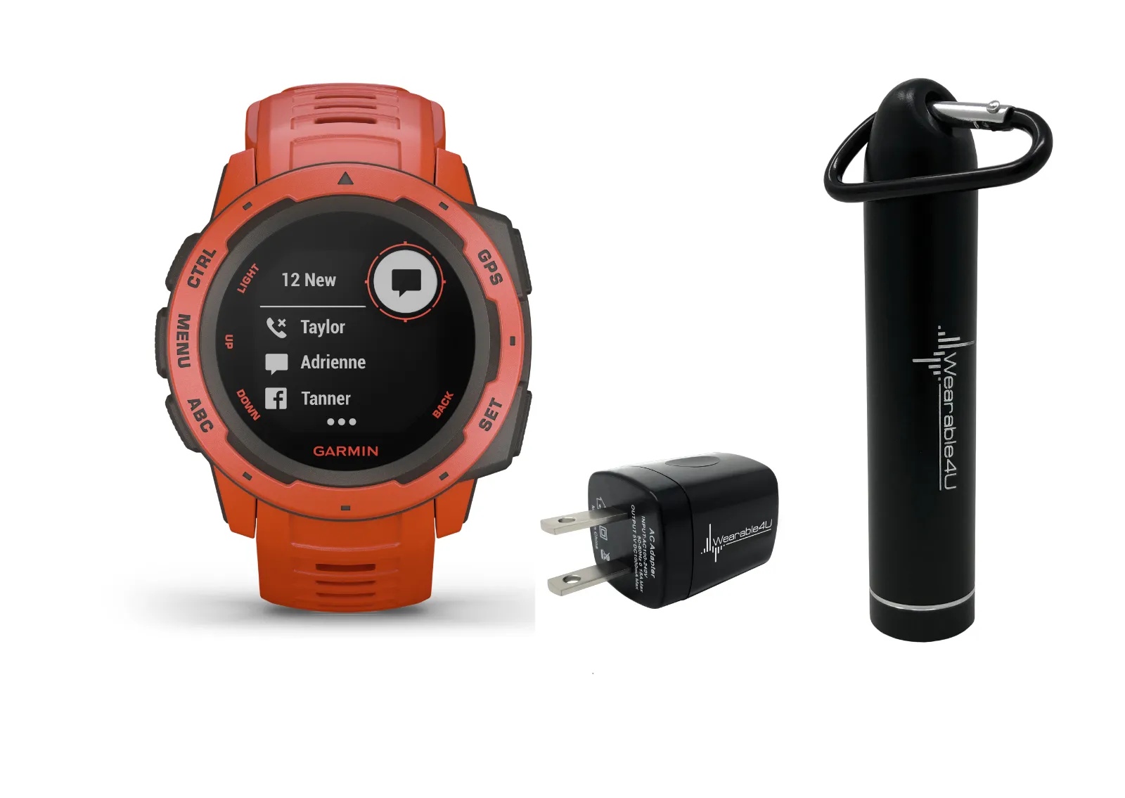 Garmin Instinct, Rugged Outdoor Watch with GPS, Features GLONASS and Galileo, Heart Rate Monitoring W Wearable4U Power