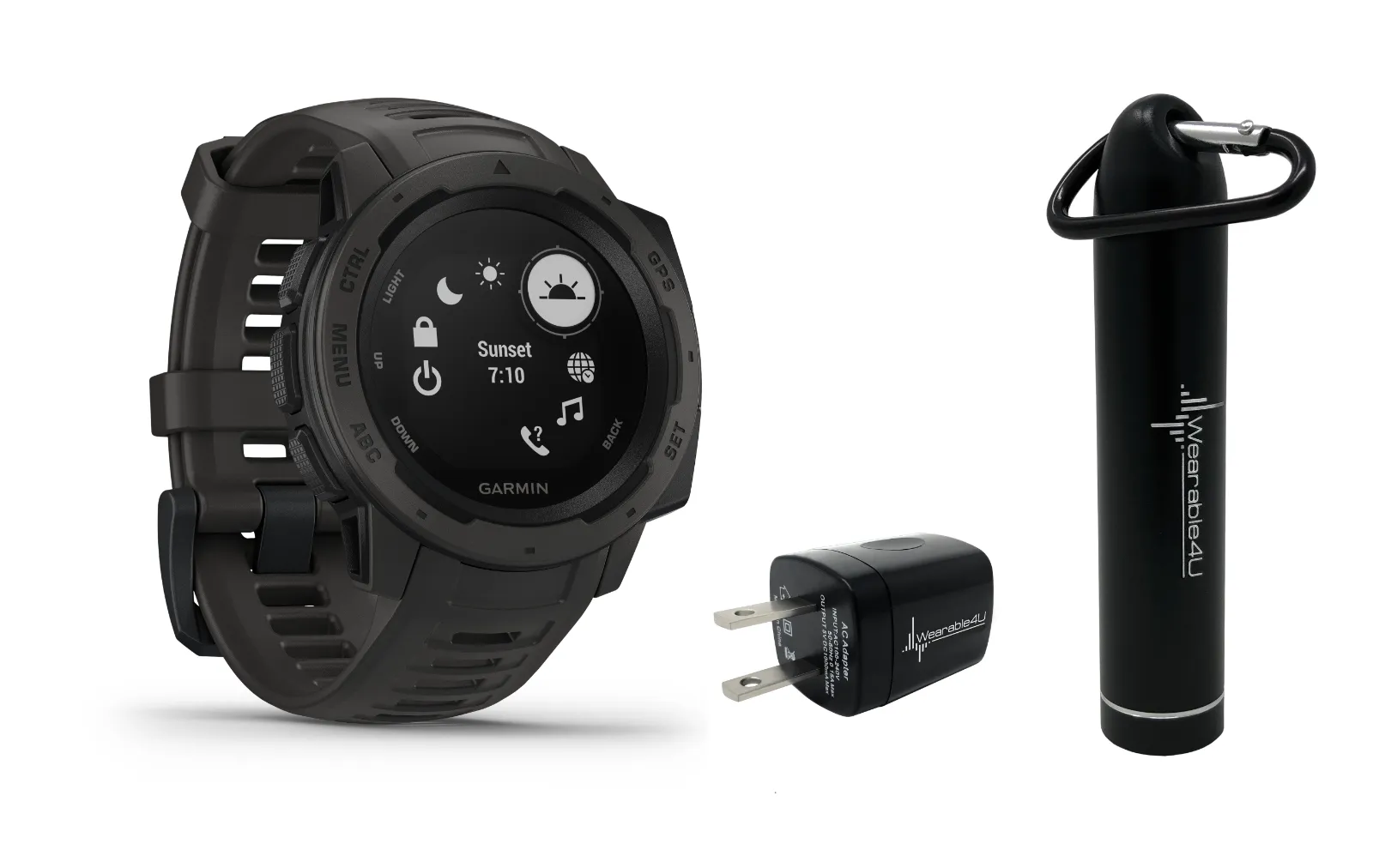 Garmin Instinct, Rugged Outdoor Watch with GPS, Features GLONASS and Galileo, Heart Rate Monitoring W Wearable4U Power