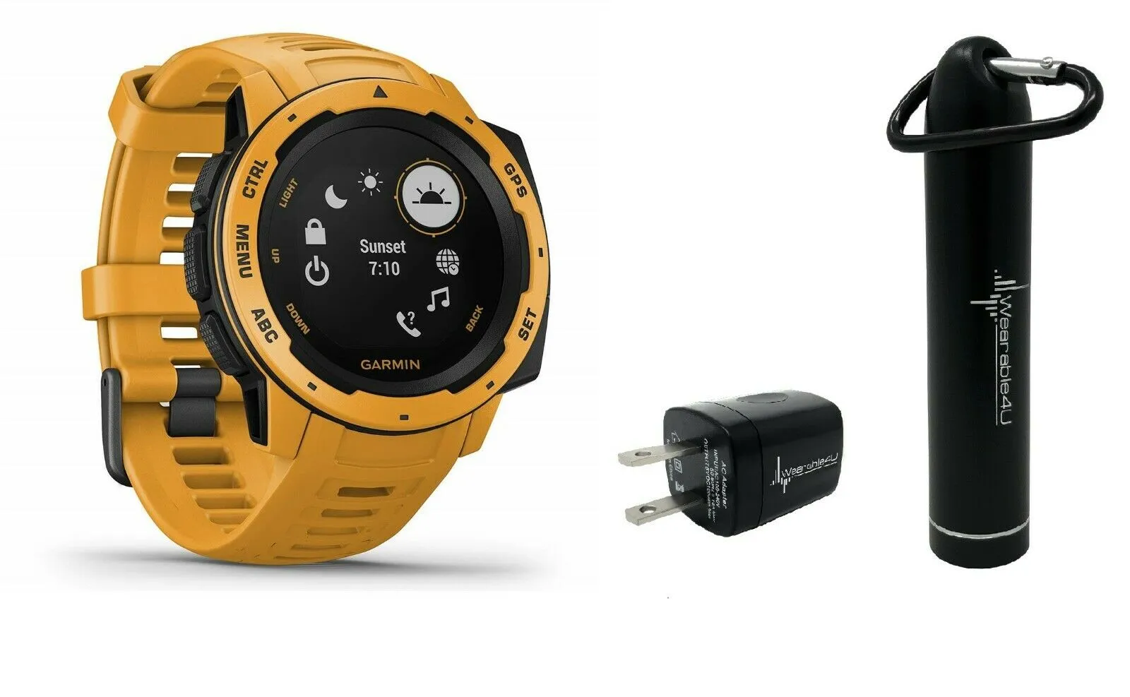 Garmin Instinct, Rugged Outdoor Watch with GPS, Features GLONASS and Galileo, Heart Rate Monitoring W Wearable4U Power
