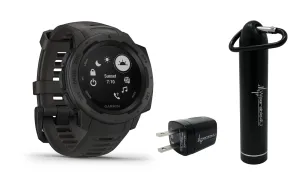 Garmin Instinct, Rugged Outdoor Watch with GPS, Features GLONASS and Galileo, Heart Rate Monitoring W Wearable4U Power