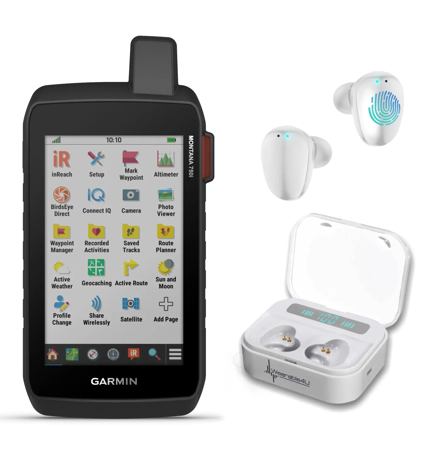 Garmin Montana 750i Rugged GPS Touchscreen Navigator with inReach Technology and 8 Megapixel Camera with EarBuds with Charging Power Bank Case Bundle