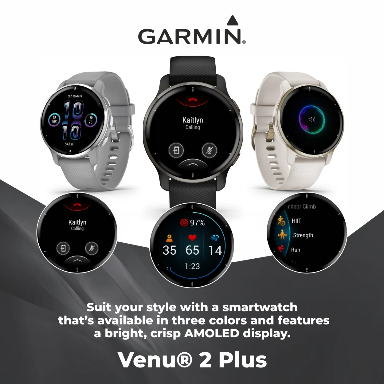 Garmin Venu 2 Plus GPS Multisport Smartwatch with Call and Text, Music, Adv HM FF and Wearable4U EarBuds Bundle