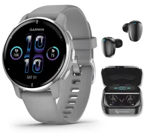 Garmin Venu 2 Plus GPS Multisport Smartwatch with Call and Text, Music, Adv HM FF and Wearable4U EarBuds Bundle