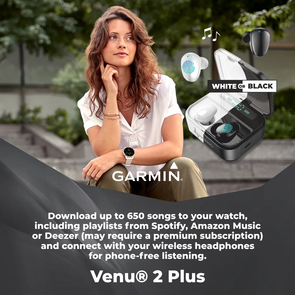 Garmin Venu 2 Plus GPS Multisport Smartwatch with Call and Text, Music, Adv HM FF and Wearable4U EarBuds Bundle