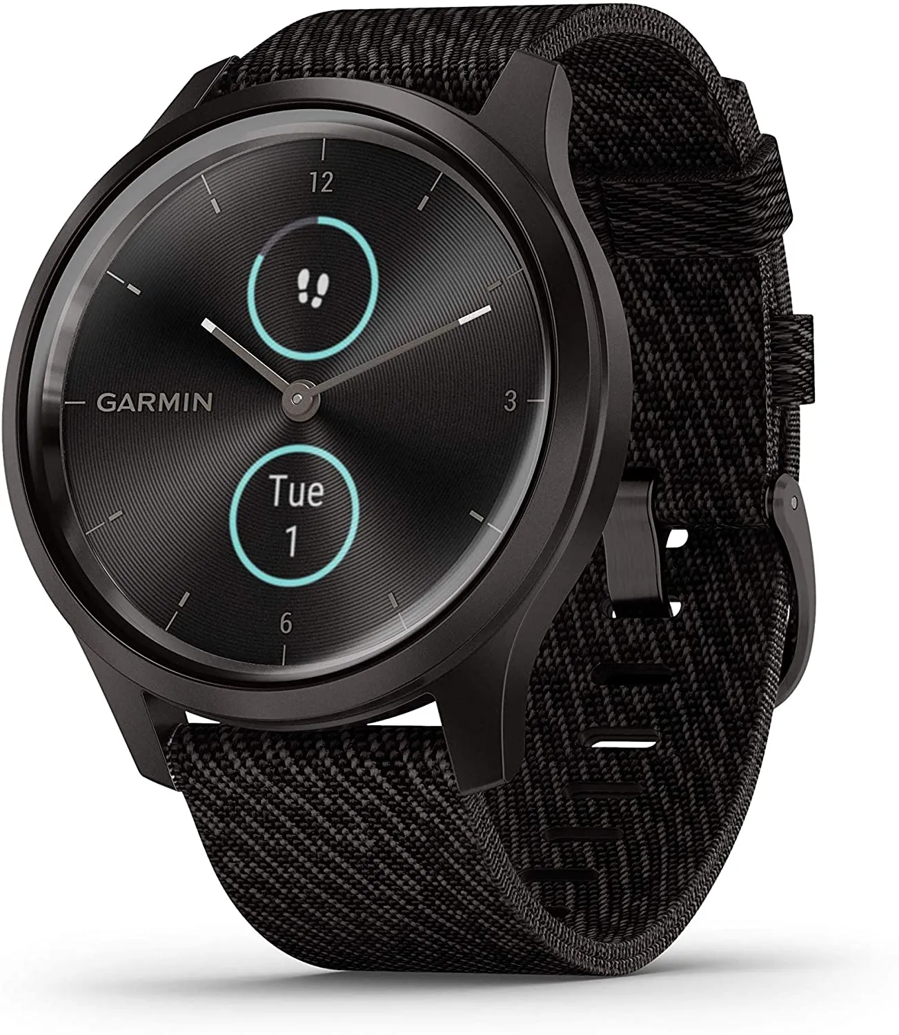 Garmin Vivomove 3 Style, Hybrid Smartwatch with Included Wearable4U Ultimate Black Earbuds with Charging PowerBank Case Bundle (Black/Slate, Nylon)