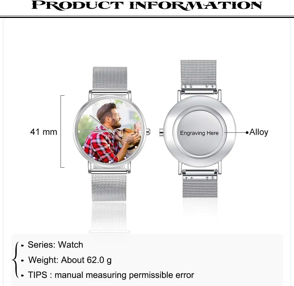 Gemszoo Custom Photo Watch Personalized Picture Watch Stainless Steel Mesh Quartz Watch for Men Women