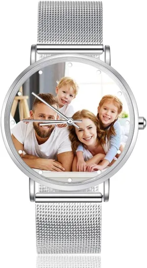 Gemszoo Custom Photo Watch Personalized Picture Watch Stainless Steel Mesh Quartz Watch for Men Women
