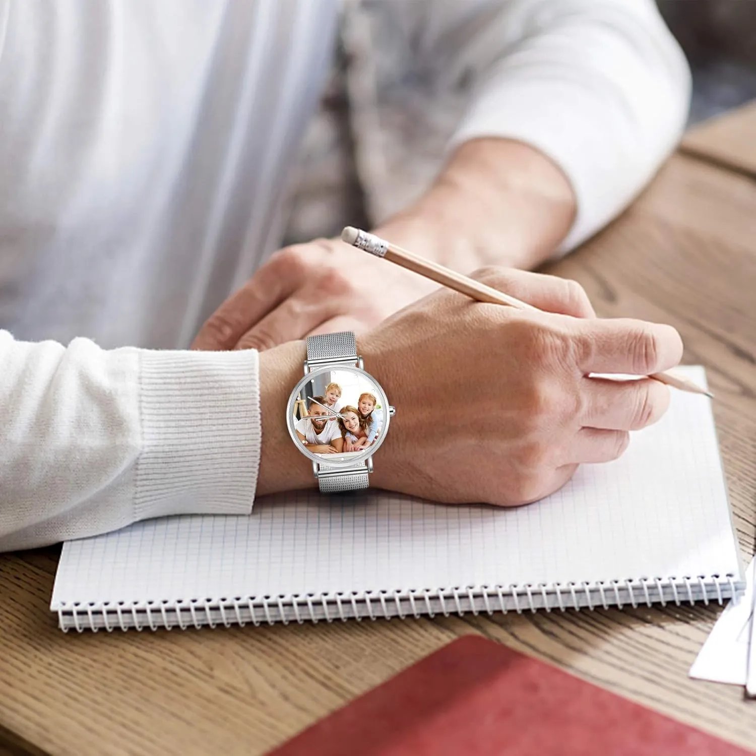Gemszoo Custom Photo Watch Personalized Picture Watch Stainless Steel Mesh Quartz Watch for Men Women