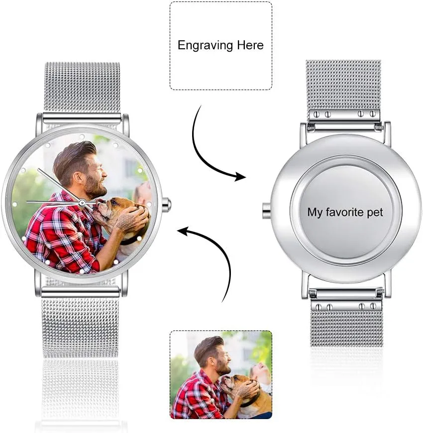 Gemszoo Custom Photo Watch Personalized Picture Watch Stainless Steel Mesh Quartz Watch for Men Women