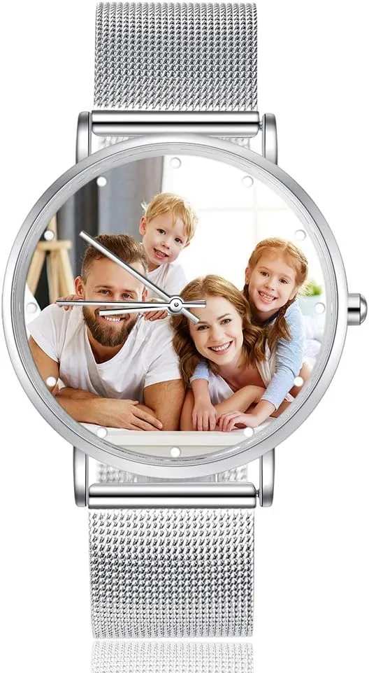 Gemszoo Custom Photo Watch Personalized Picture Watch Stainless Steel Mesh Quartz Watch for Men Women