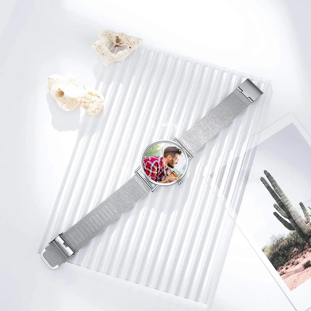 Gemszoo Custom Photo Watch Personalized Picture Watch Stainless Steel Mesh Quartz Watch for Men Women