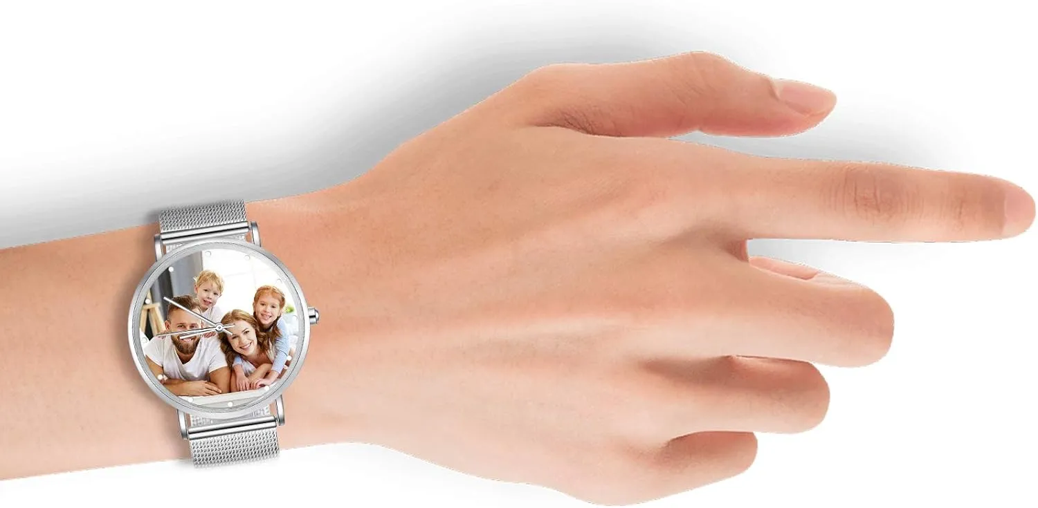 Gemszoo Custom Photo Watch Personalized Picture Watch Stainless Steel Mesh Quartz Watch for Men Women