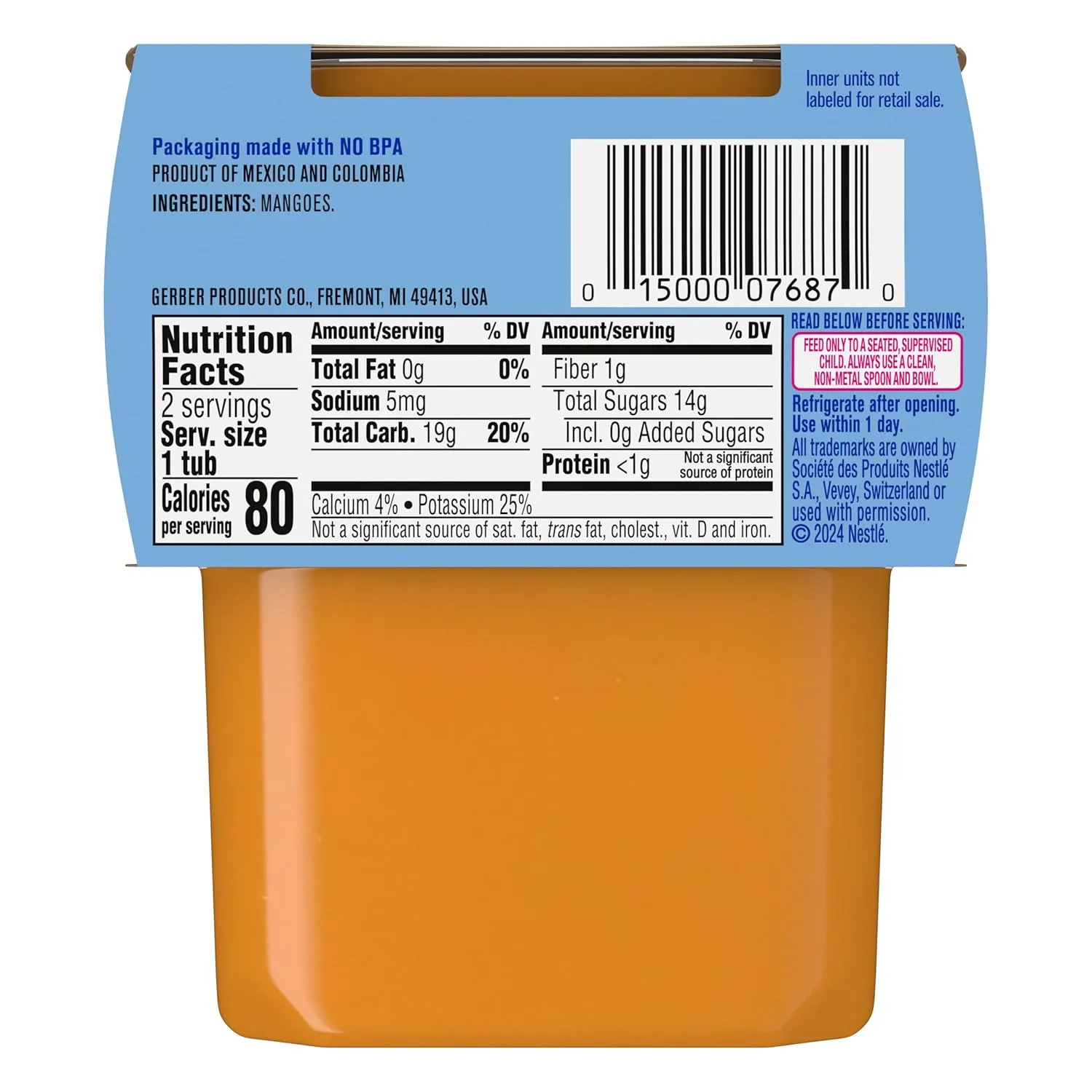 Gerber 2nd Food Baby Food Mango Puree, Natural & Non-GMO, 4 Ounce Tubs, 2-Pack (Pack of 8)