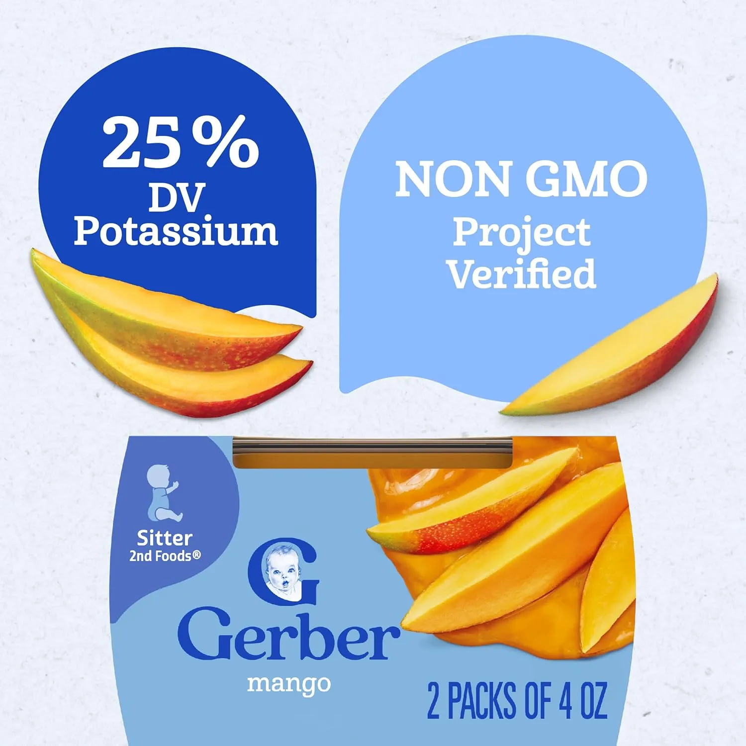 Gerber 2nd Food Baby Food Mango Puree, Natural & Non-GMO, 4 Ounce Tubs, 2-Pack (Pack of 8)