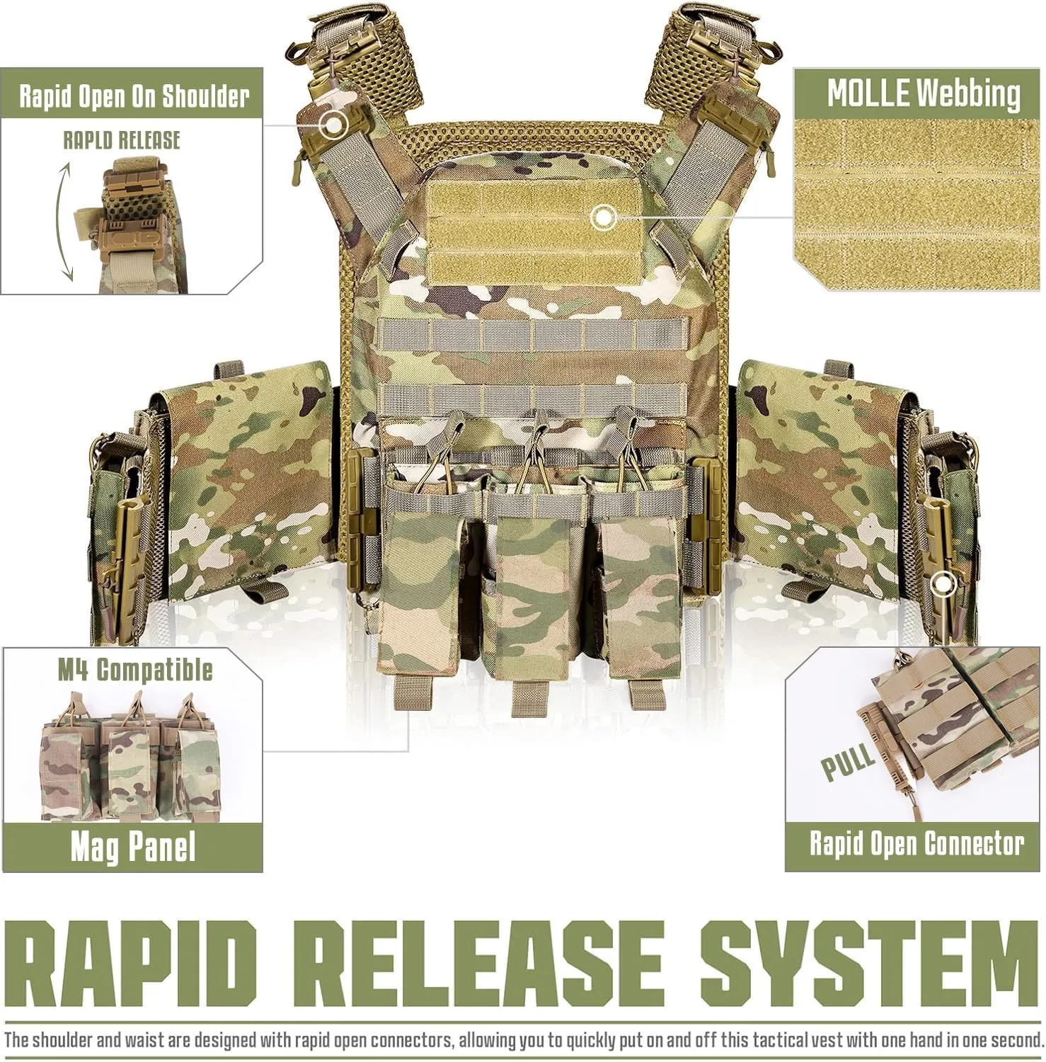 GFIRE Tactical Vest - Airsoft Lightweight Modular 3D Breathable Quick Release Vest, Adjustable Tactical Gear for Training