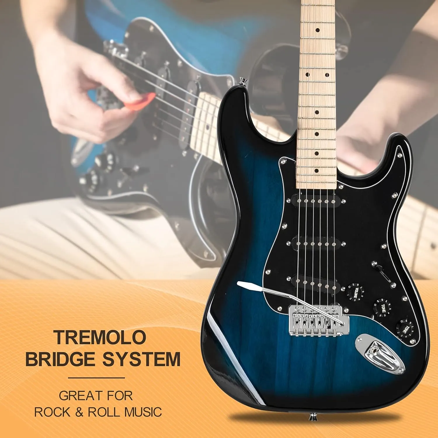 GLARRY Full Size Electric Guitar for Beginner with Amp and Accessories Pack Guitar Bag (Dark blue)