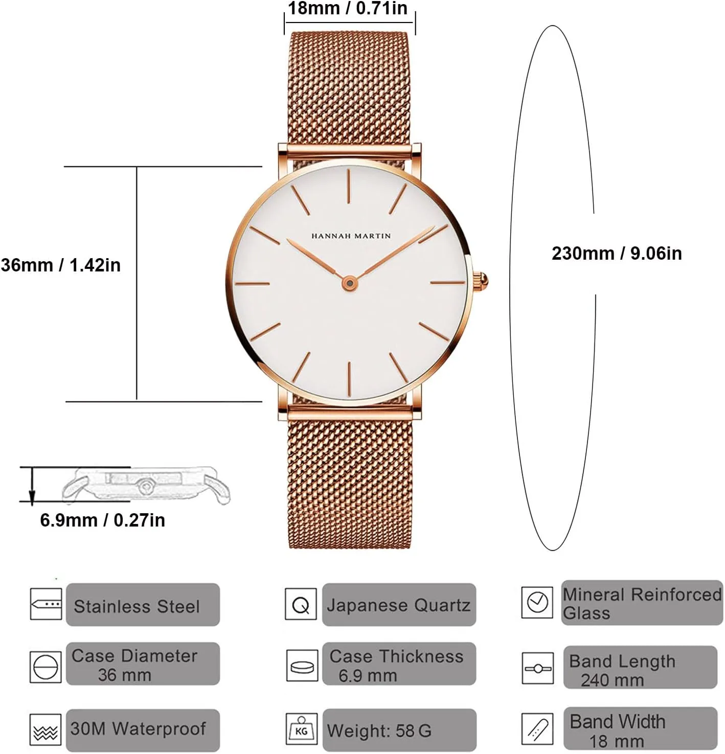 Gold Watches for Women Classy Round Quartz Watch Minimalist Waterproof Ladies Bracelet Wrist Watch,Stainless Steel Band,Reloj Mujer