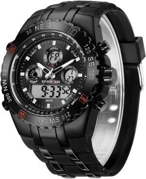 GOLDEN HOUR Luxury Military Sports Men's Watches Large Size Big Face 3ATM Waterproof, Stopwatch, Date and Date, Alarm, Luminous Digital Analog Wrist Watch with Rubber Band