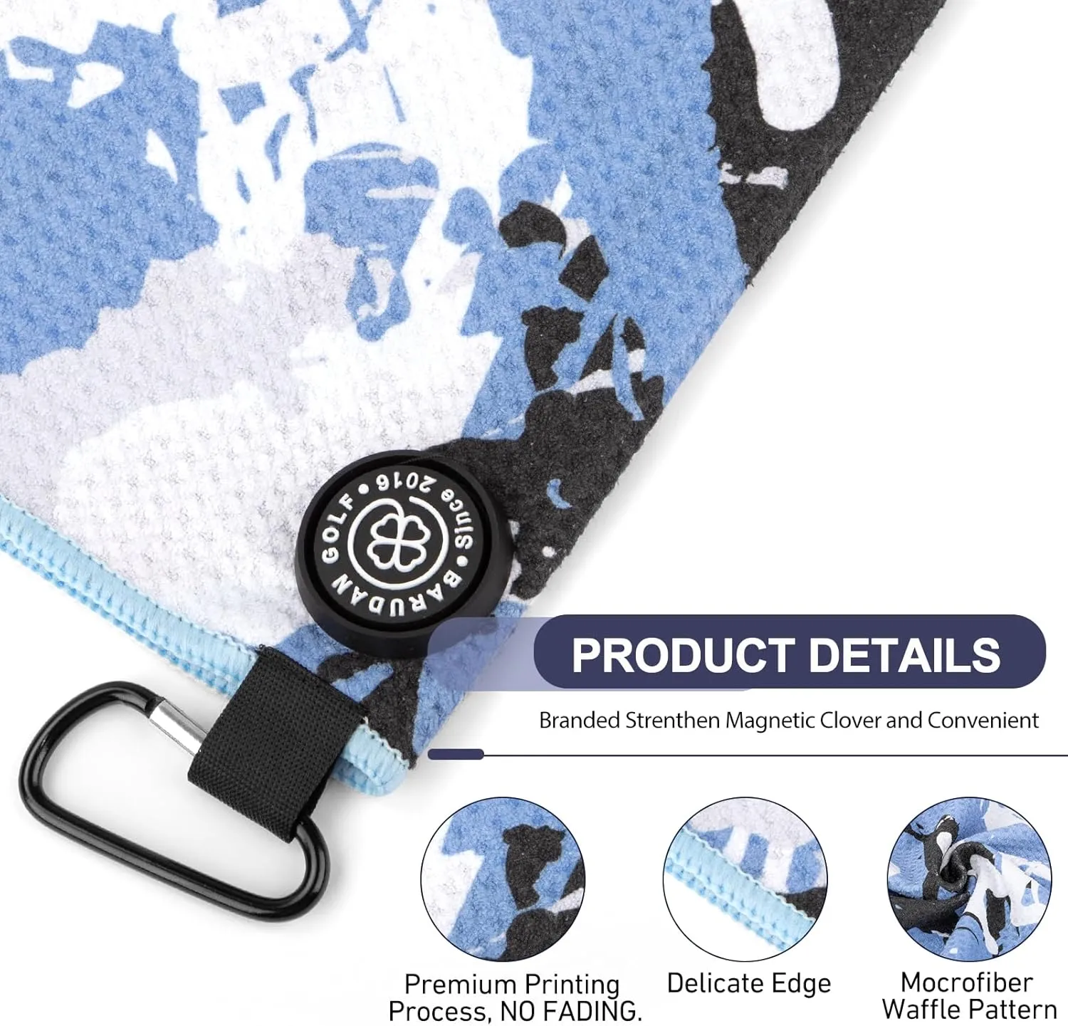 Golf Towels Funny Style Magnetic Golf Towel with Carabiner - Microfiber Golf Towel Magnet - Strengthen Magnet Golf Towels Hold to Golf Clubs, Carts, Golf Gifts for Men Golfer (Light Blue Camo)
