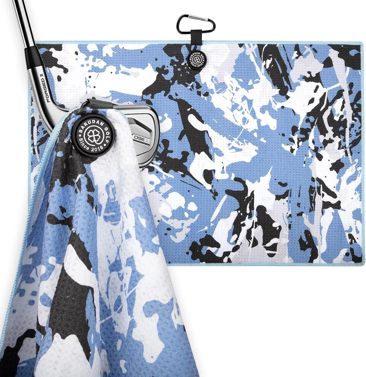 Golf Towels Funny Style Magnetic Golf Towel with Carabiner - Microfiber Golf Towel Magnet - Strengthen Magnet Golf Towels Hold to Golf Clubs, Carts, Golf Gifts for Men Golfer (Light Blue Camo)