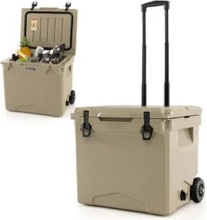 Goplus Cooler with Wheels, Insulated Large Ice Chest with Portable Handles, Cup Holders, Leak-Proof Tight Latches, 5-7-day Ice Retention, Heavy Duty Hard Coolers for Beach Picnic Camping Boat