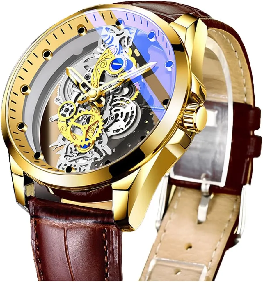 Gosasa Business Men Watch Double Sided Hollow Transparent Analog Display Stainless Steel Quartz Waterproof Creative Male Wrist Watch