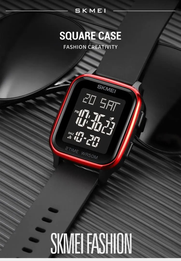 Gosasa Classic Square Face Unisex Women's Men's Digital Multifunction Outdoor Casual Watch Countdown 50M Waterproof Led Light Wristwatch