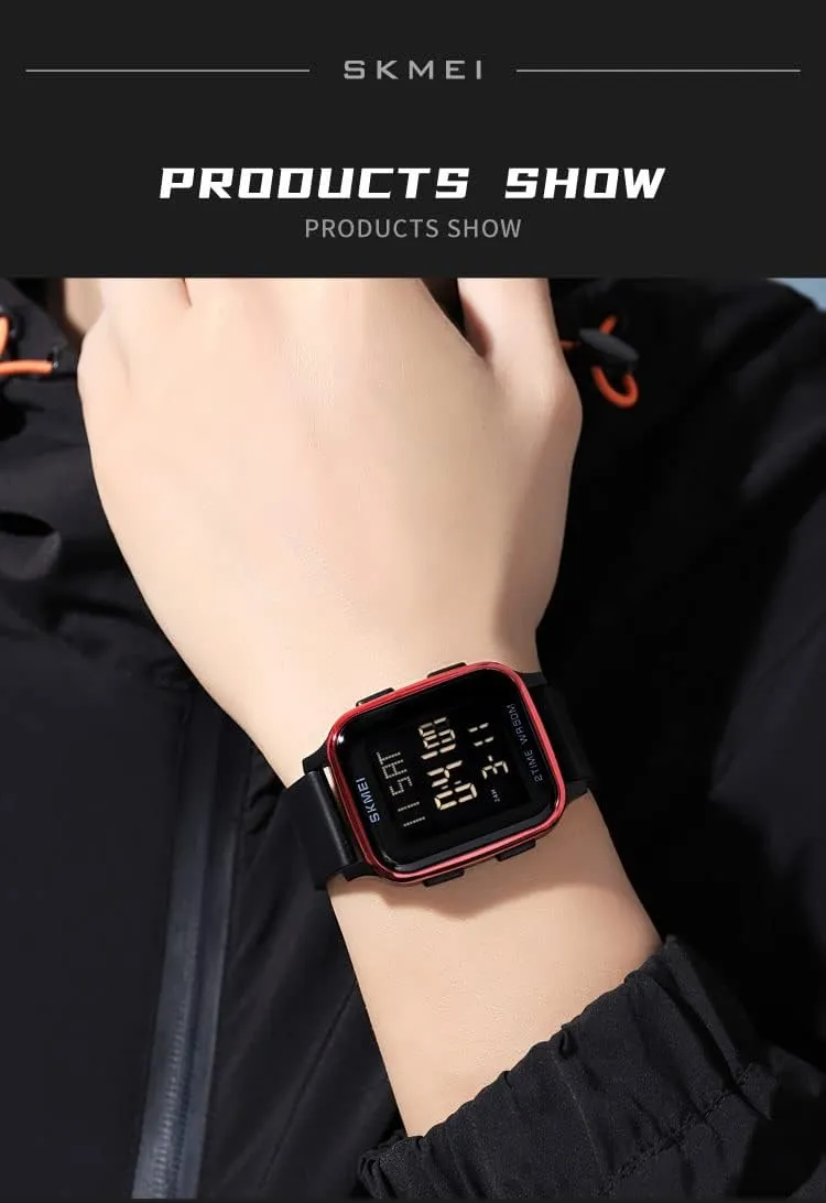 Gosasa Classic Square Face Unisex Women's Men's Digital Multifunction Outdoor Casual Watch Countdown 50M Waterproof Led Light Wristwatch