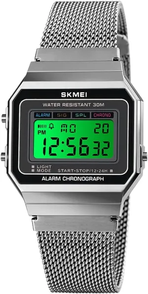 Gosasa Classic Unisex Women's Men's Digital Multifunction Sports Watch Stainless Steel Band Square Waterproof Electronic Led Watch