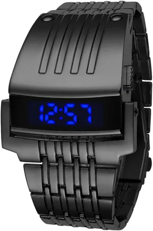 Gosasa Fashion Electronic Men's Watch Digital Blue LED Display Iron Man Stainless Steel Strap Business Watch for Men Waterproof Luxury Male Wristwatch