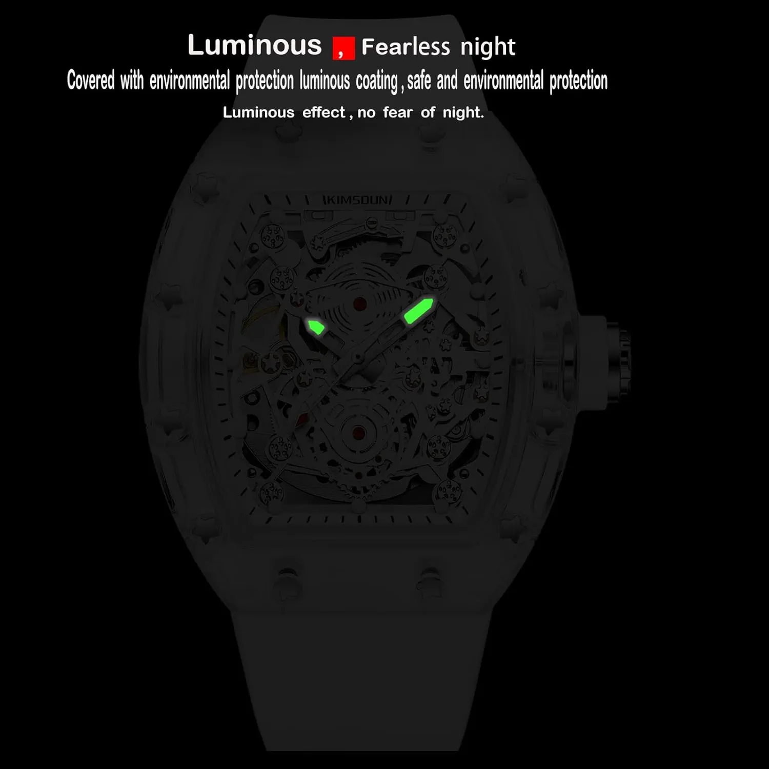 Gosasa Fashion Hollowed Men Watches Tonneau Transparent Analog Display Silicone Strap Calendar Quartz Waterproof Trend Male Wrist Watch