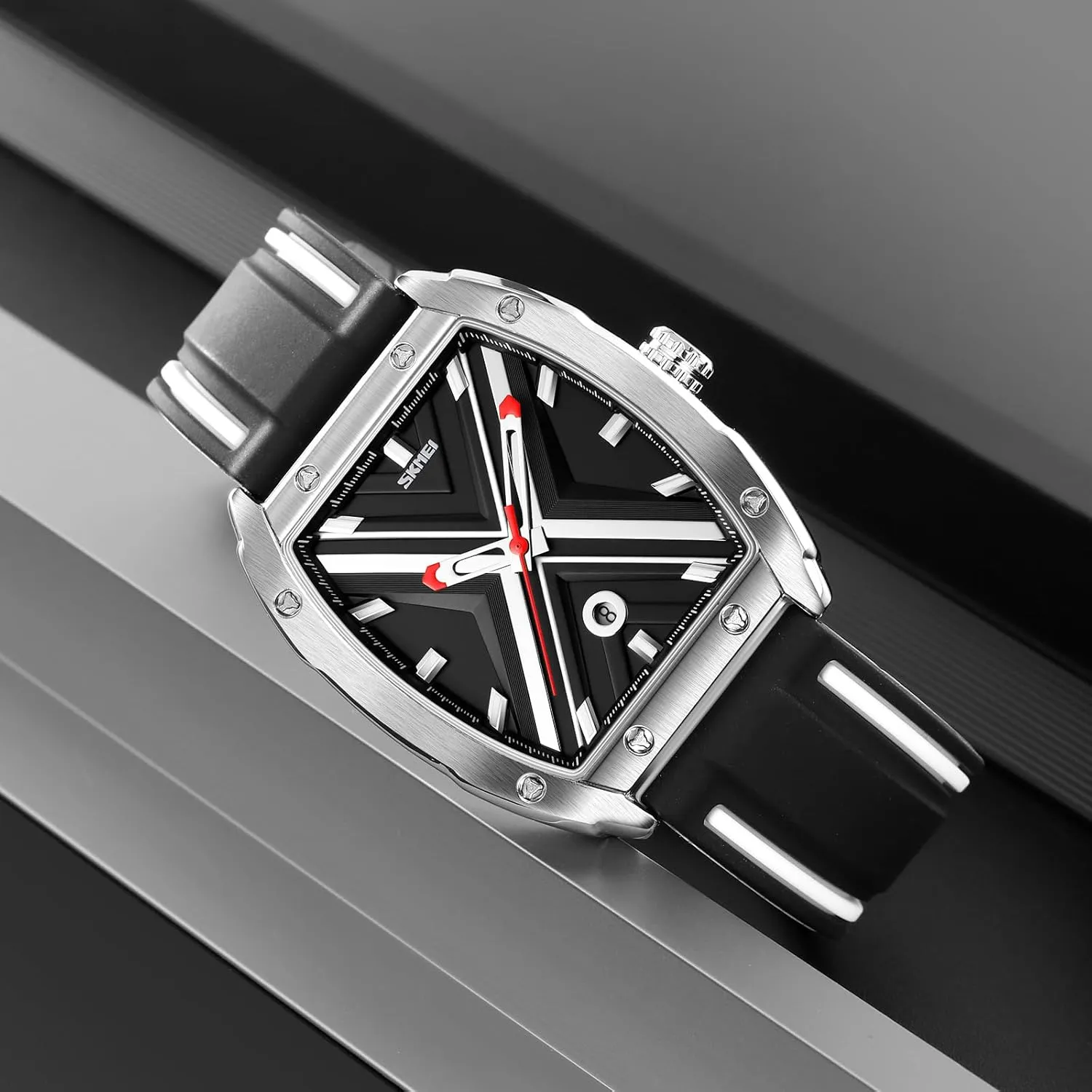 Gosasa Fashion Tonneau-Shaped Men's Watch Business Big Dial Analog Quartz Watches for Men with Date Luminous Silicon Strap Waterproof Casual Sports Wristwatch