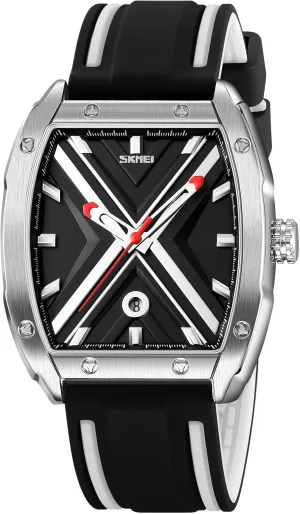 Gosasa Fashion Tonneau-Shaped Men's Watch Business Big Dial Analog Quartz Watches for Men with Date Luminous Silicon Strap Waterproof Casual Sports Wristwatch