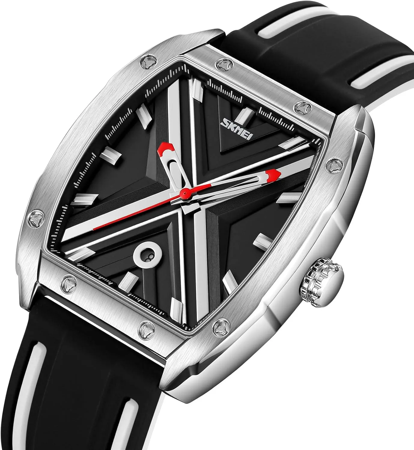 Gosasa Fashion Tonneau-Shaped Men's Watch Business Big Dial Analog Quartz Watches for Men with Date Luminous Silicon Strap Waterproof Casual Sports Wristwatch