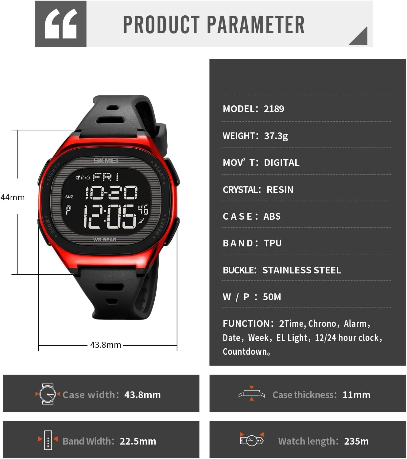 Gosasa Men's Waterproof Digital Sports Watch Military Style Multifunction Watch with Dual Display, Stopwatch, EL Backlight, Date Display, Alarm, Hourly Chime, Countdown Timer, 12/24-Hour Format