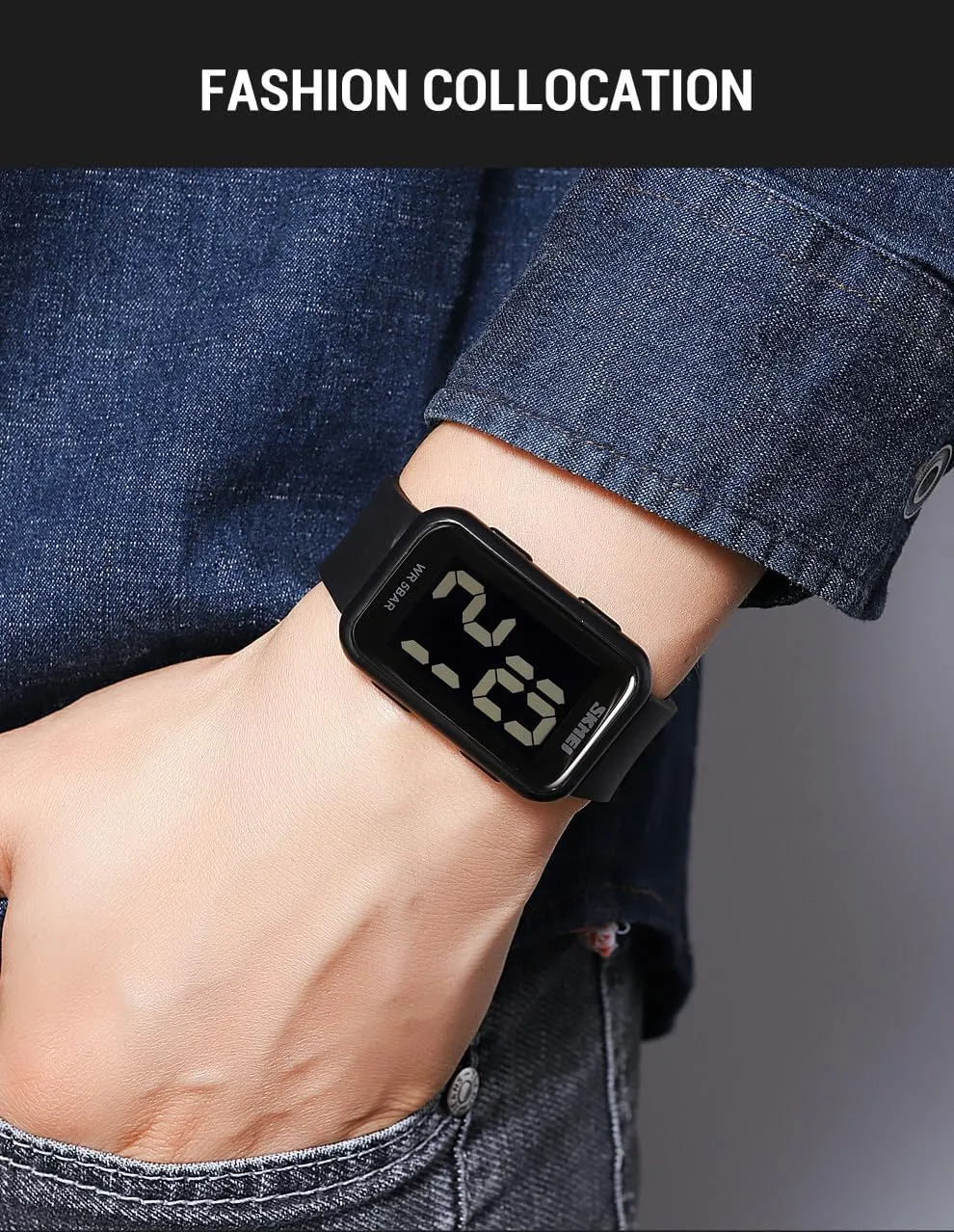 Gosasa Square Men's Women's Digital Watch Big Numbers Dial Waterproof LED Watches