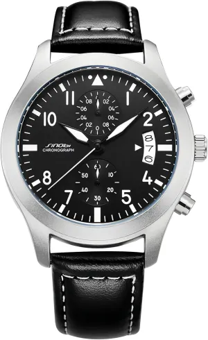Gosasa Stylish Men’s Quartz Watch with Chronograph and Calendar Luminous Business Casual Waterproof Analog Men Wristwatch Leather Strap