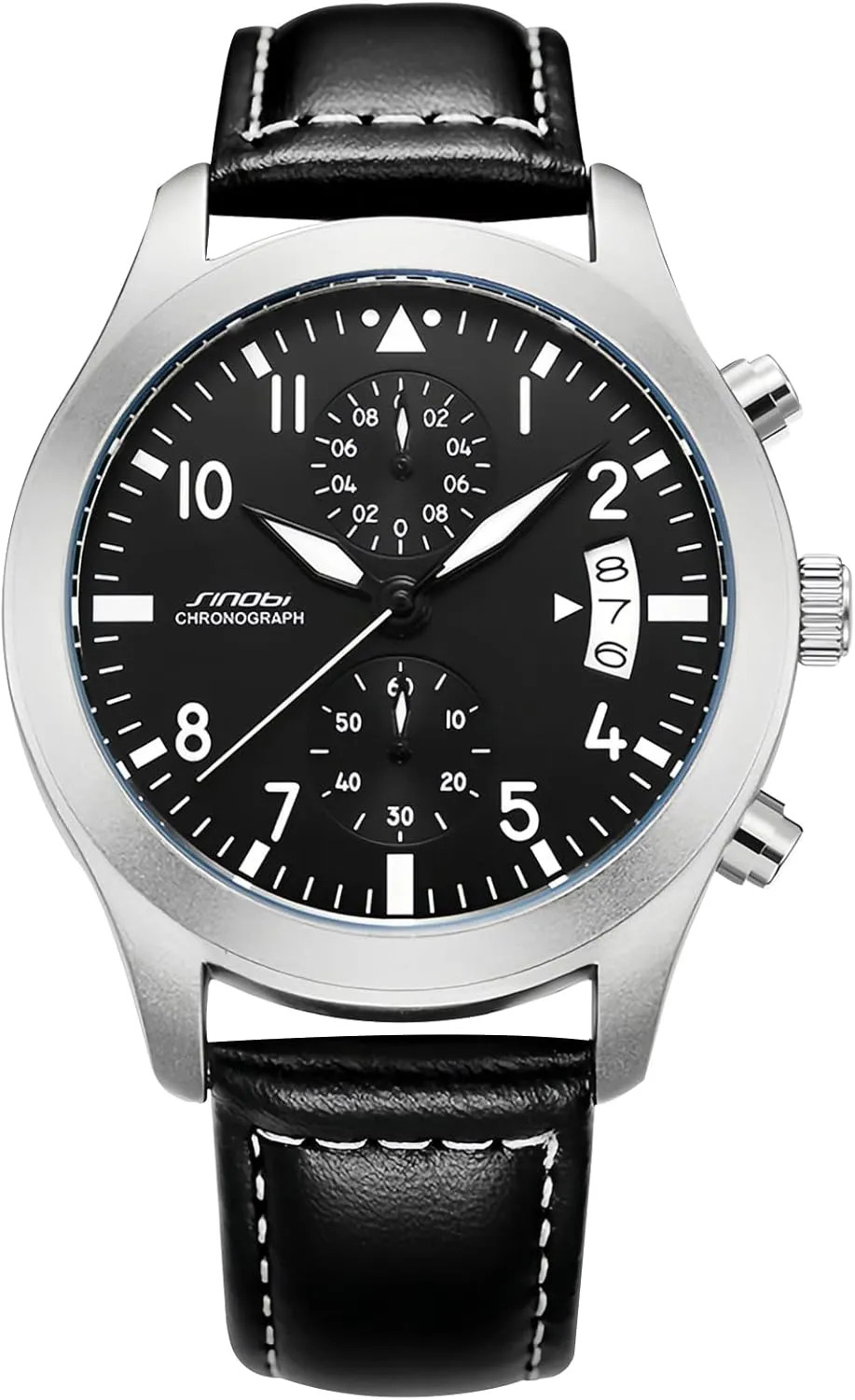 Gosasa Stylish Men’s Quartz Watch with Chronograph and Calendar Luminous Business Casual Waterproof Analog Men Wristwatch Leather Strap