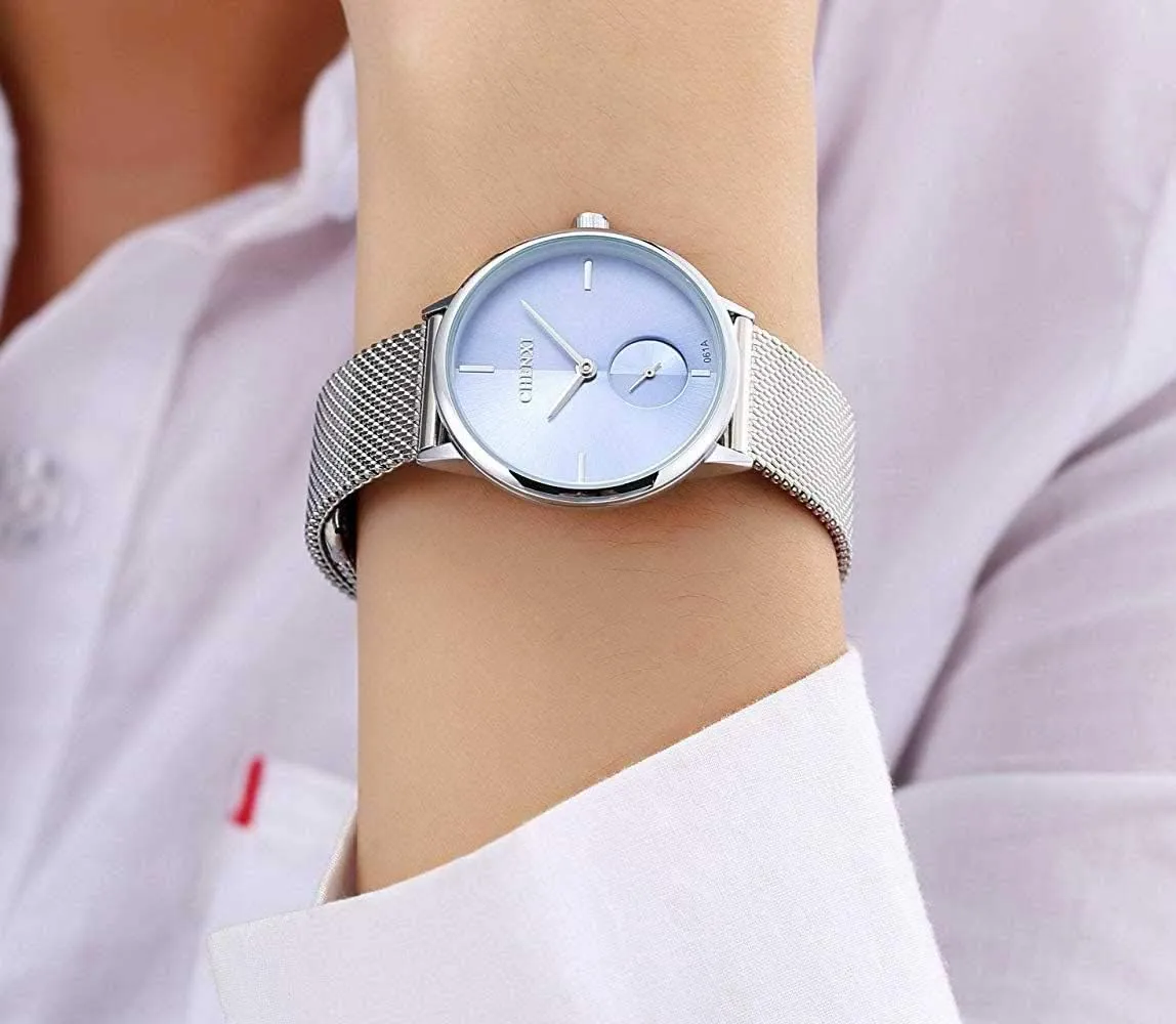Gosasa Stylish Watch Women's Quartz Watch Silver Stainless Steel Mesh Strap Watch Simple Analog Lady Wrist Watch