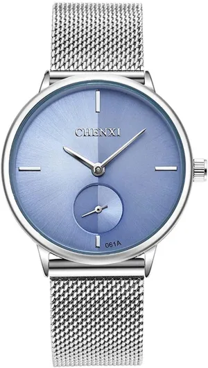 Gosasa Stylish Watch Women's Quartz Watch Silver Stainless Steel Mesh Strap Watch Simple Analog Lady Wrist Watch