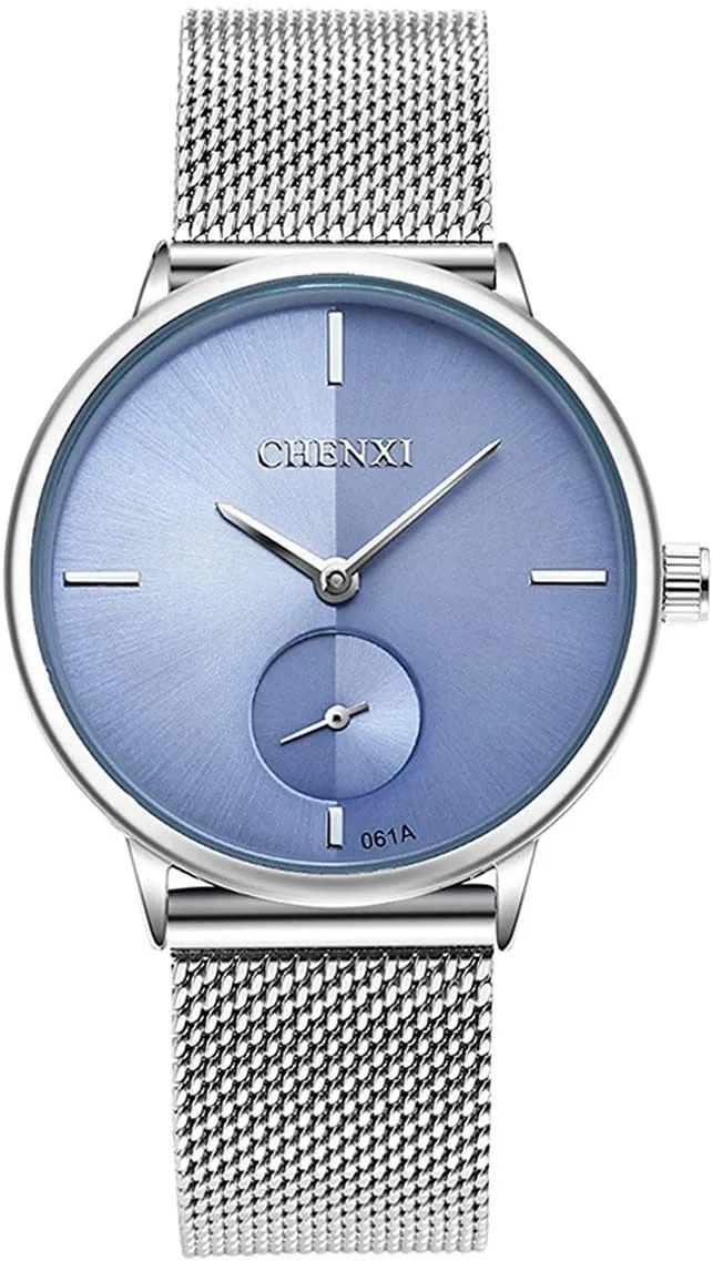 Gosasa Stylish Watch Women's Quartz Watch Silver Stainless Steel Mesh Strap Watch Simple Analog Lady Wrist Watch