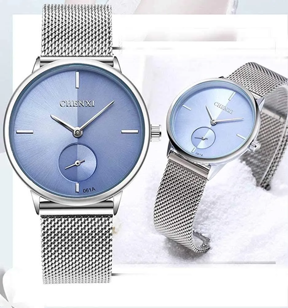 Gosasa Stylish Watch Women's Quartz Watch Silver Stainless Steel Mesh Strap Watch Simple Analog Lady Wrist Watch