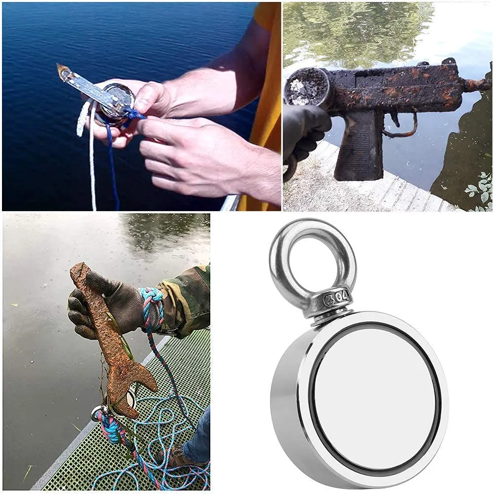 Grtard 1000LBS Magnet Fishing Kit with Case, Super Strong Neodymium Fishing Magnets, Complete Fishing Magnet Kit with Double-Sided Strong Magnets for Retrieving Items in River, Lake, Lawn(2.95Inch)
