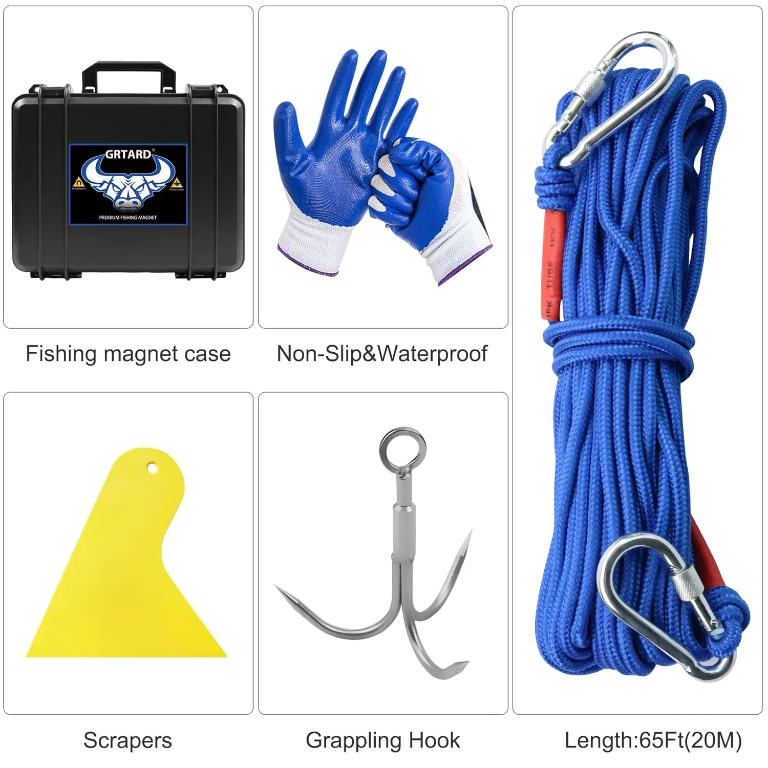 Grtard 1000LBS Magnet Fishing Kit with Case, Super Strong Neodymium Fishing Magnets, Complete Fishing Magnet Kit with Double-Sided Strong Magnets for Retrieving Items in River, Lake, Lawn(2.95Inch)