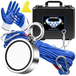 Grtard 1000LBS Magnet Fishing Kit with Case, Super Strong Neodymium Fishing Magnets, Complete Fishing Magnet Kit with Double-Sided Strong Magnets for Retrieving Items in River, Lake, Lawn(2.95Inch)